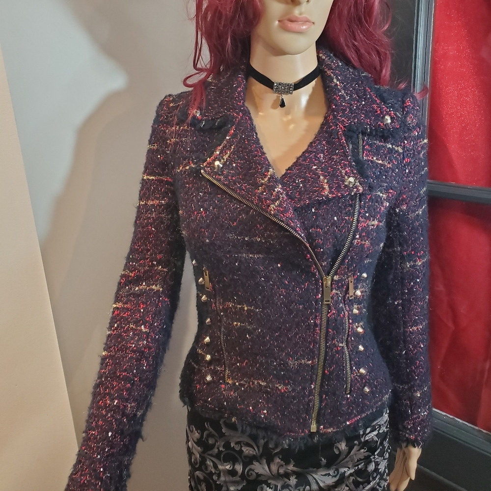 Zara Studded Tweed Biker Jacket